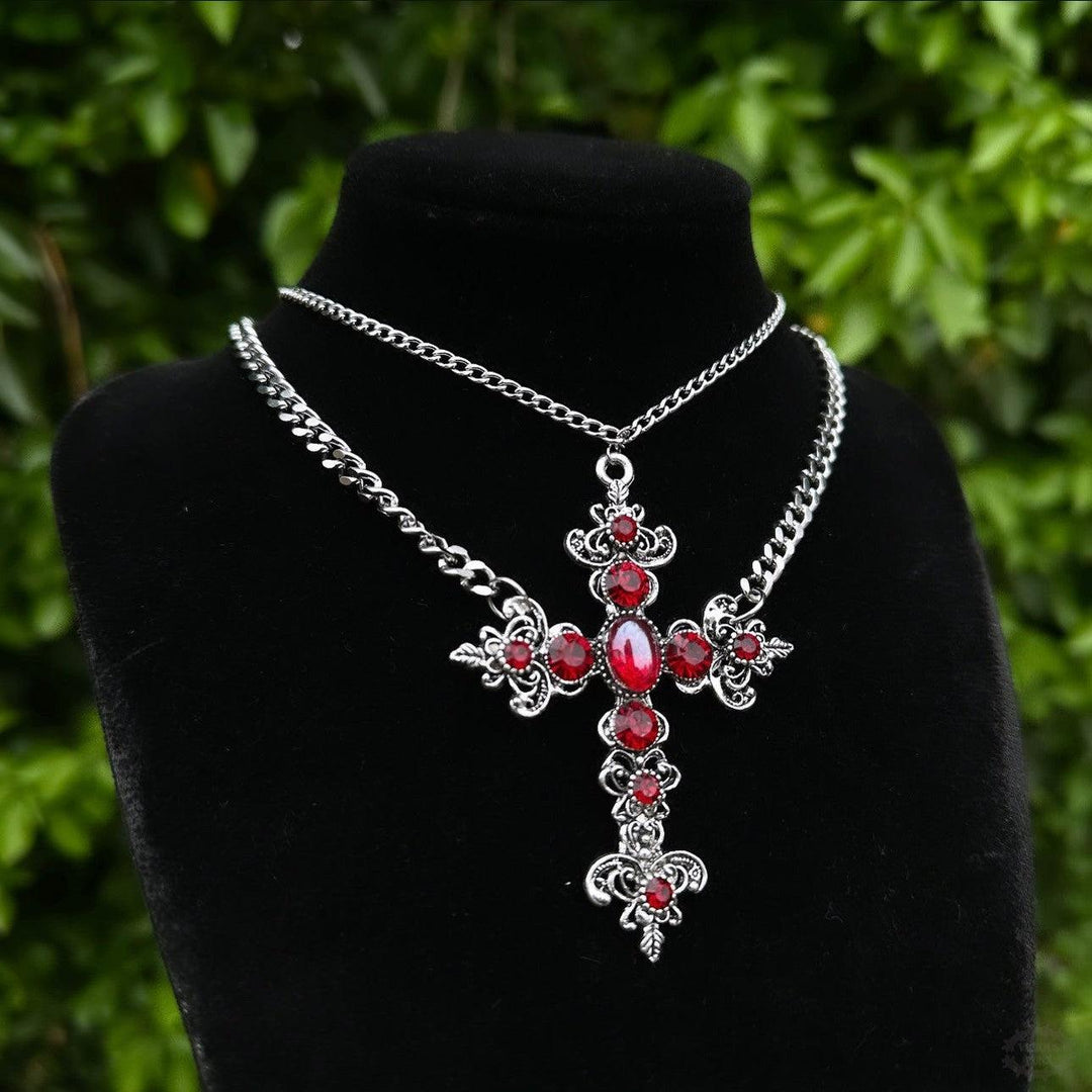 GOTHIC RED CROSS NECKLACE