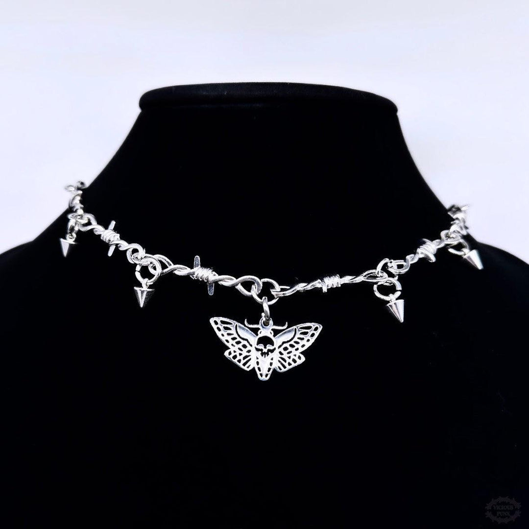 MOTH & SPIKE BARBED WIRE NECKLACE