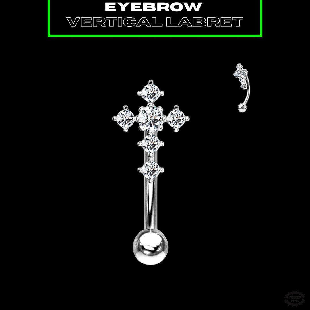 CZ CROSS VERTICAL LABRET / EYEBROW
