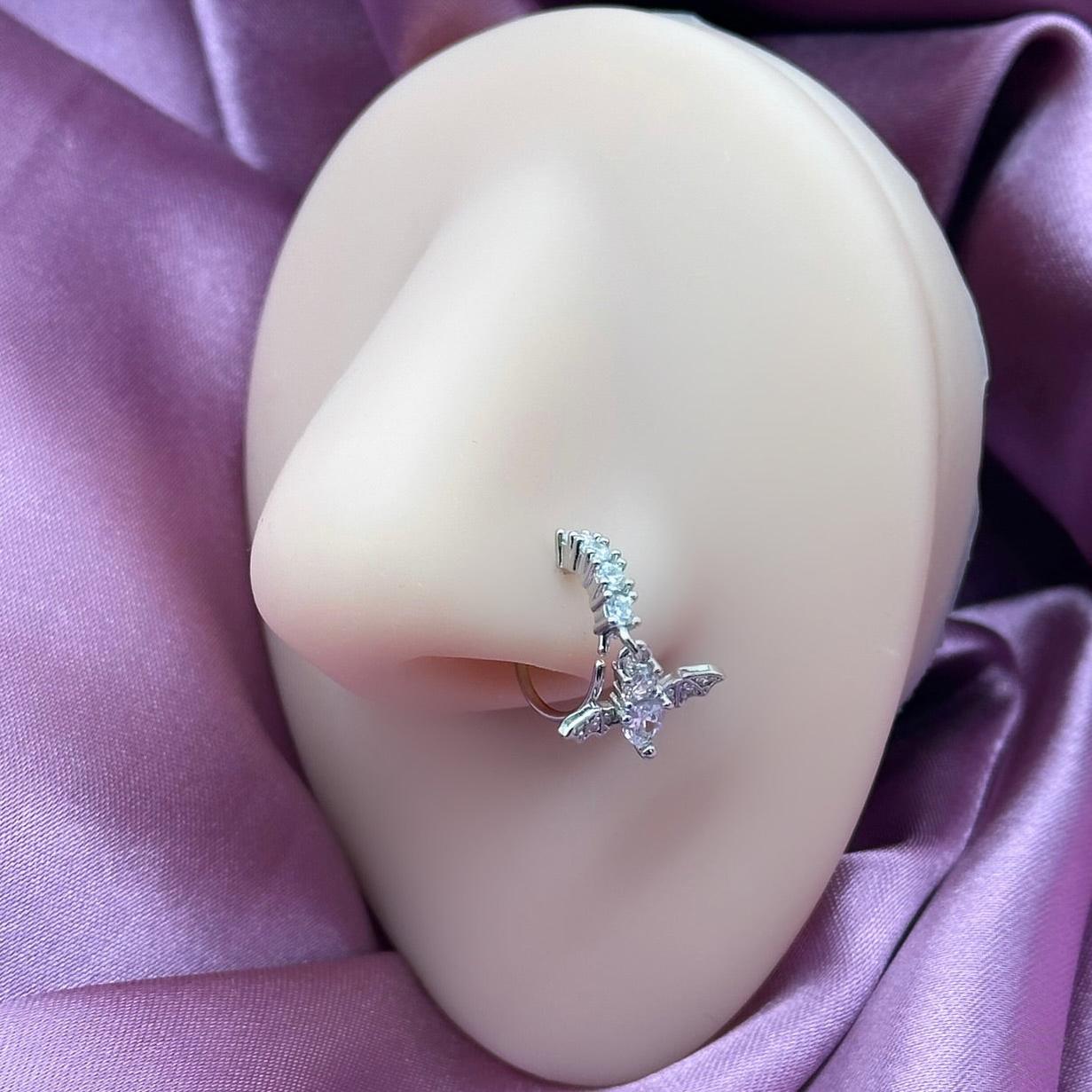 CZ DANGLE BAT NOSE HOOP-Vicious Punx-Vicious Punx