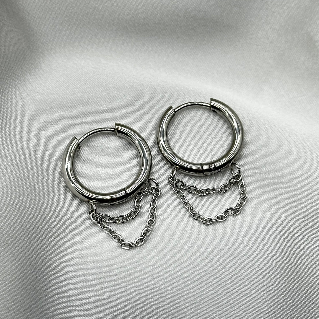 DOUBLE CHAIN HINGED HOOP EARRINGS