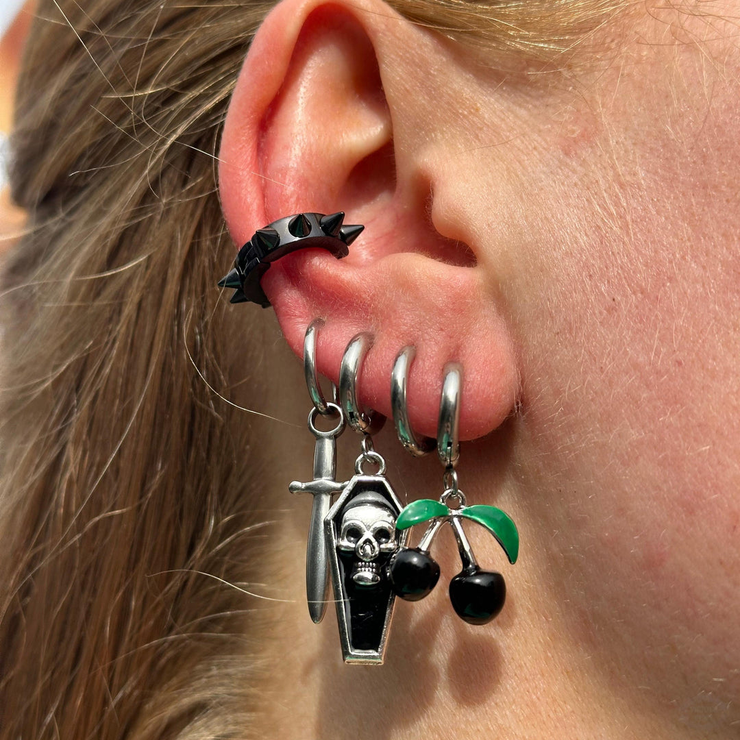 BLACK CHERRY HOOP EARRINGS