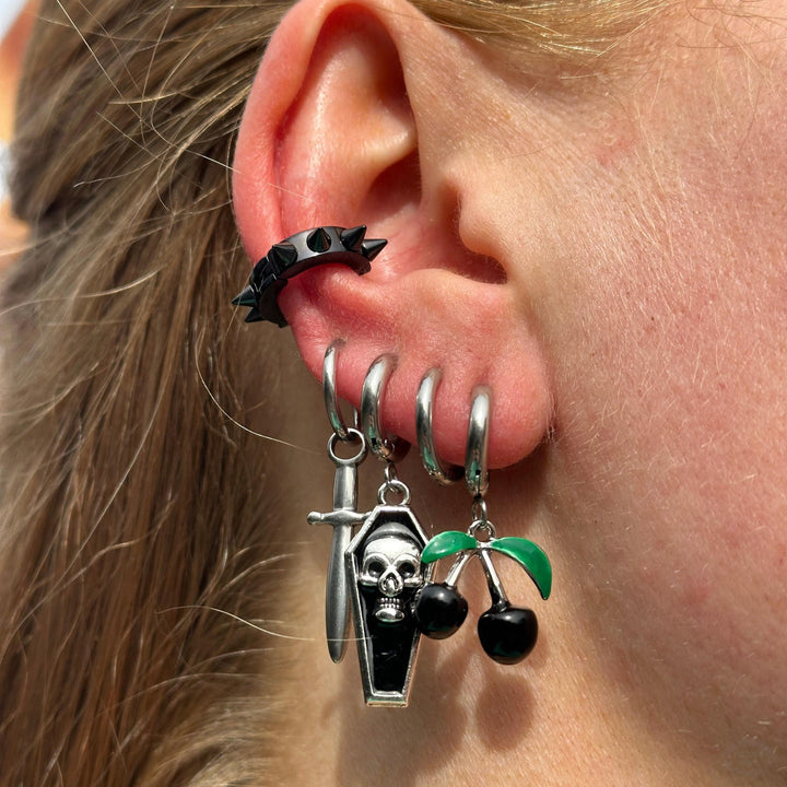 BLACK CHERRY HOOP EARRINGS