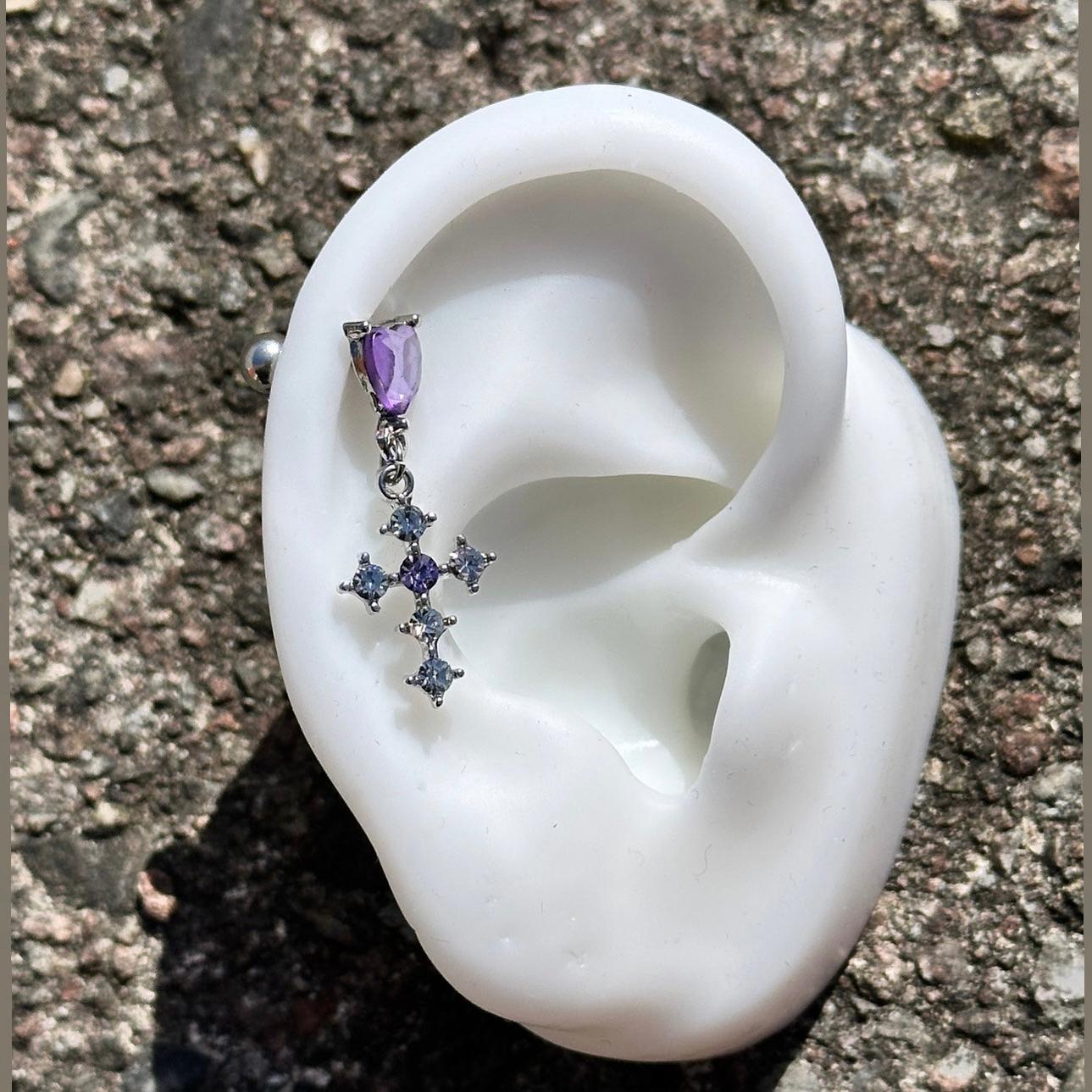 PURPLE HEART + CROSS BARBELL - TRAGUS/HELIX/EAR-Vicious Punx-Vicious Punx