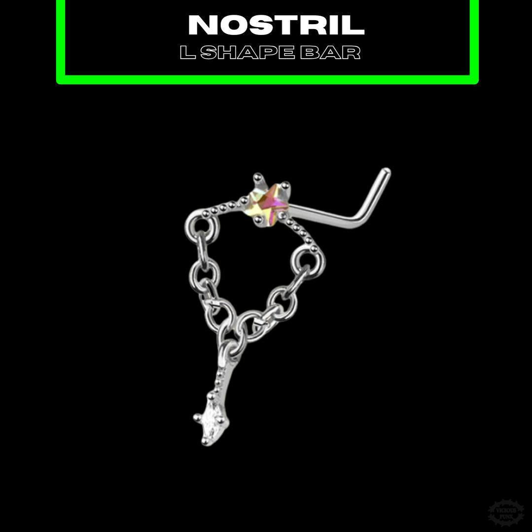 TWO STAR DANGLY L SHAPE NOSE BAR-Vicious Punx-Vicious Punx