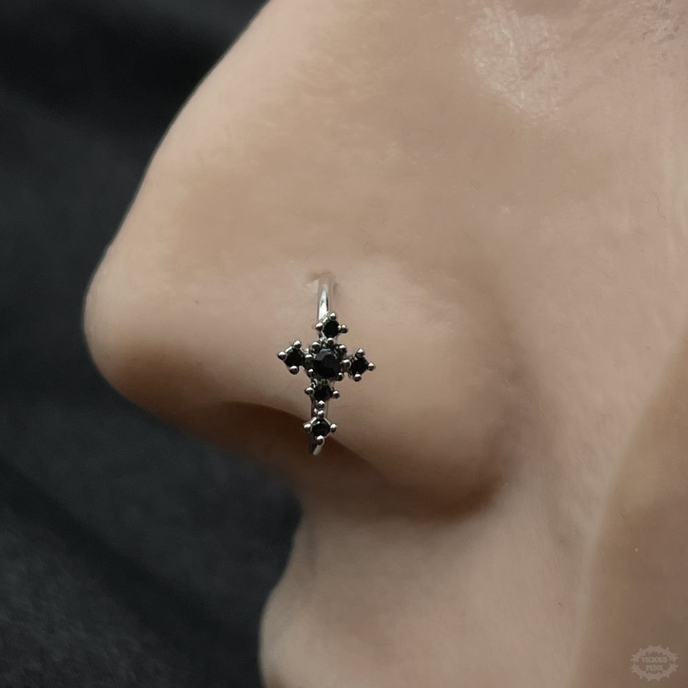 CZ CROSS BENDABLE NOSE RING