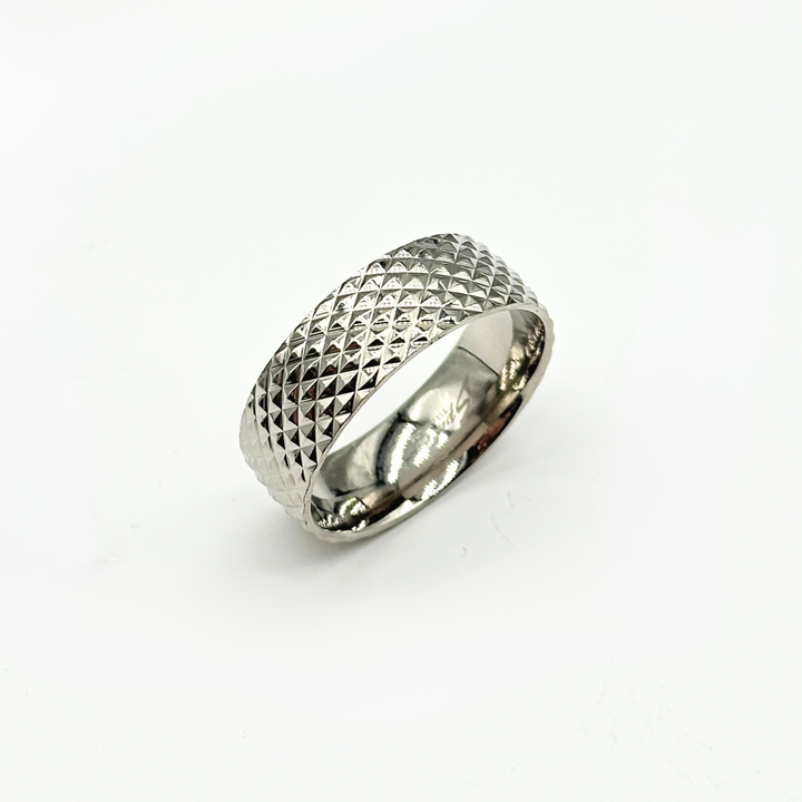 SALE - RIDGED STEEL BAND RING