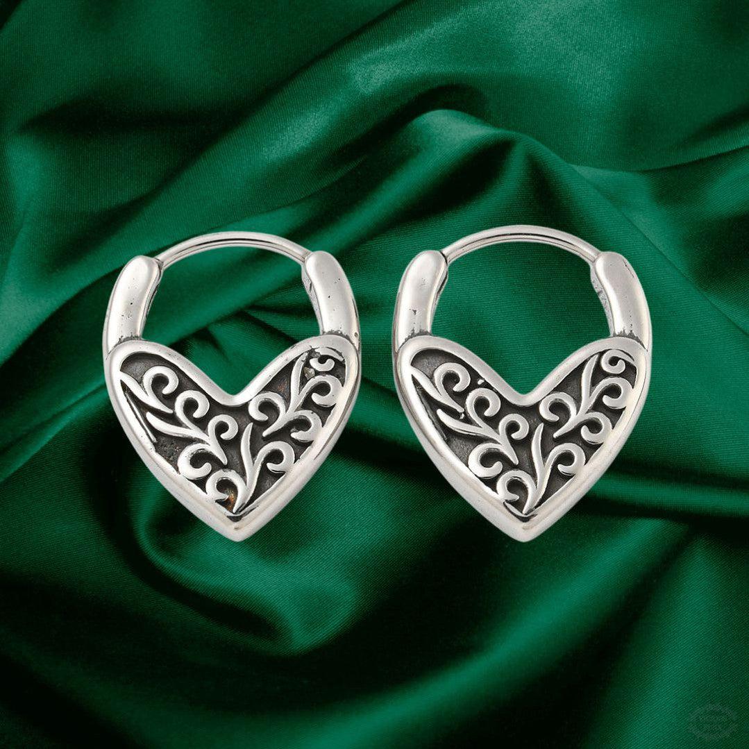 ORNATE VINE HEART HOOP EARRINGS-Vicious Punx-Vicious Punx