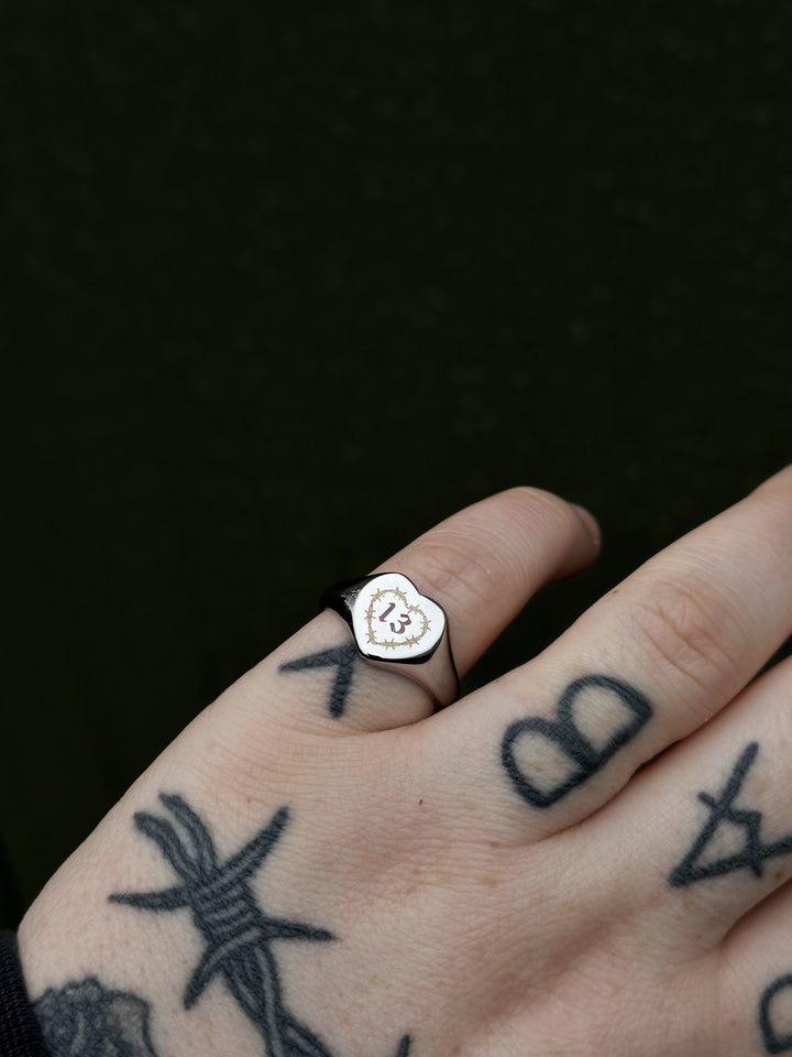 13 BARBED WIRE HEART STAINLESS STEEL RING