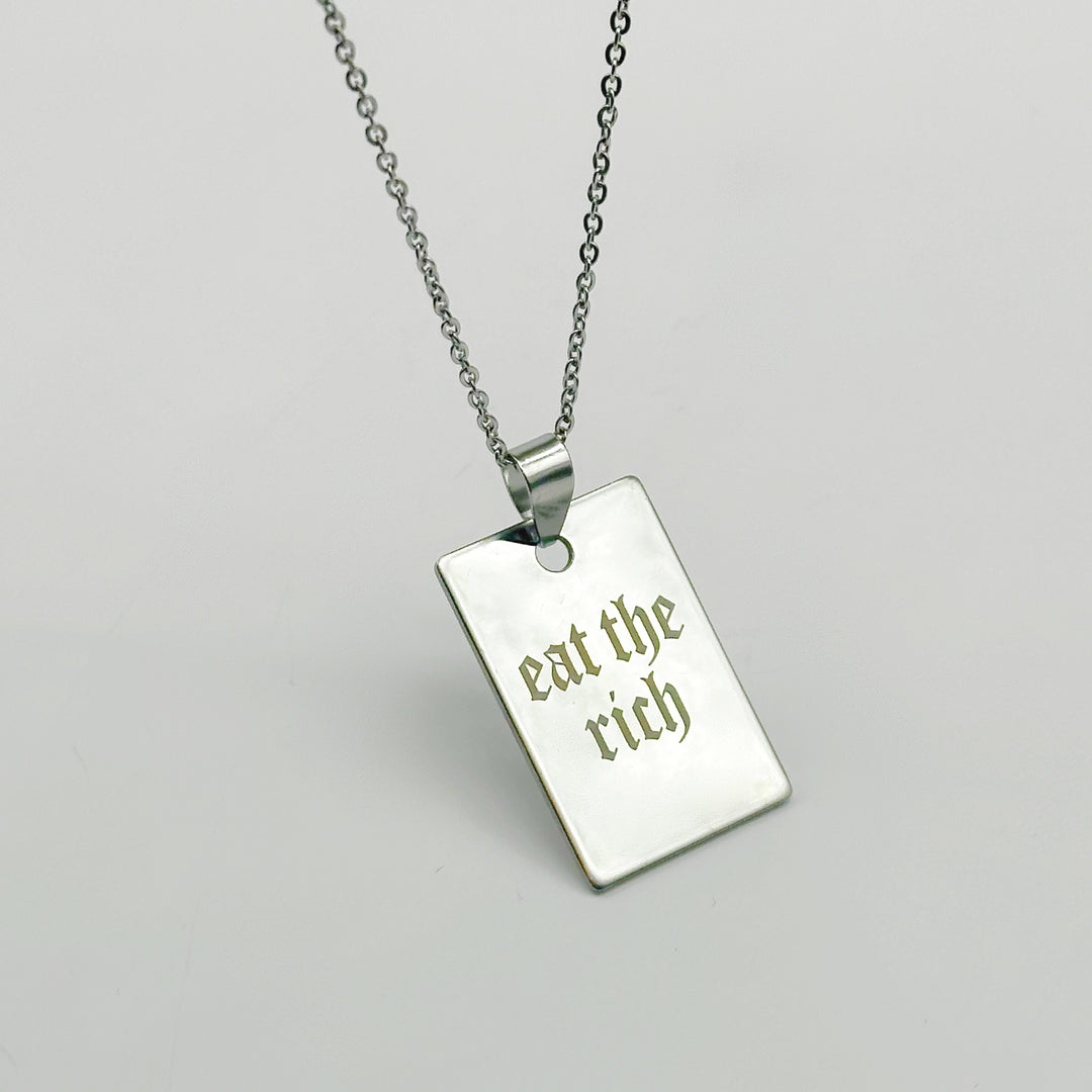 EAT THE RICH RECTANGLE NECKLACE
