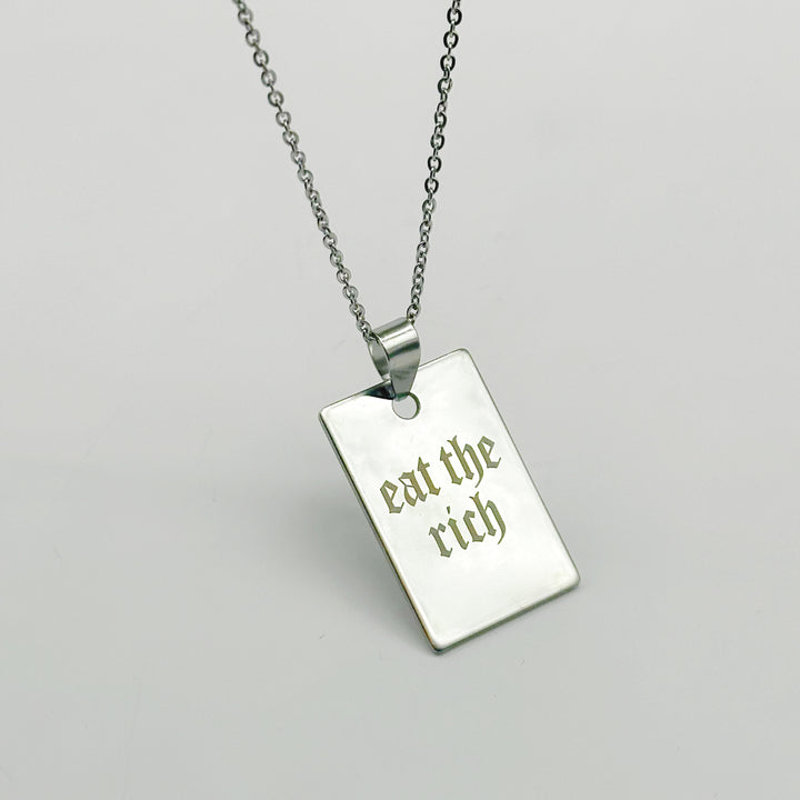 EAT THE RICH RECTANGLE NECKLACE