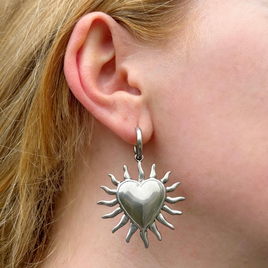 FLAMING SACRED HEART HOOP EARRINGS