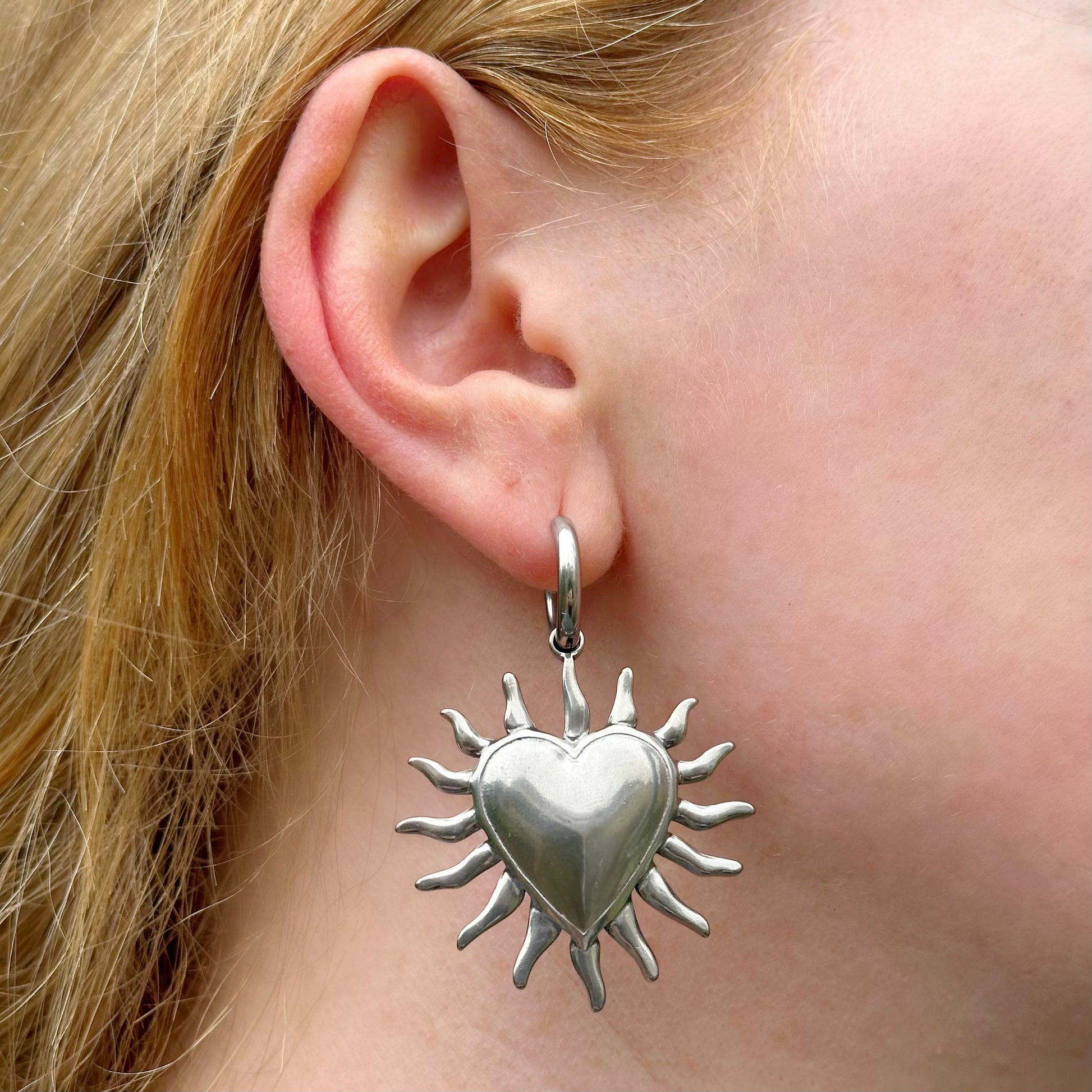FLAMING SACRED HEART HOOP EARRINGS
