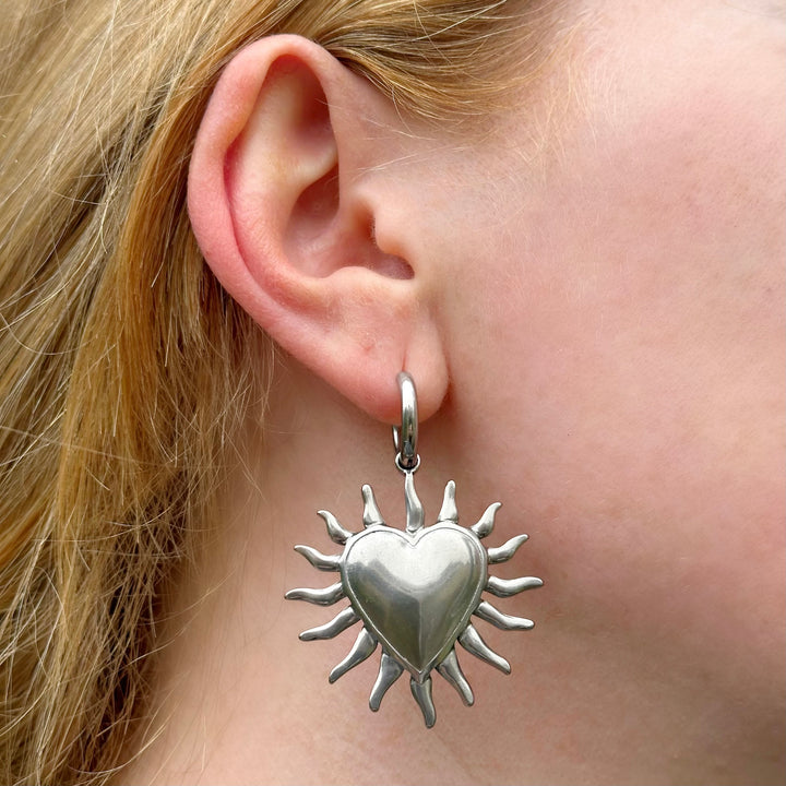 FLAMING SACRED HEART HOOP EARRINGS