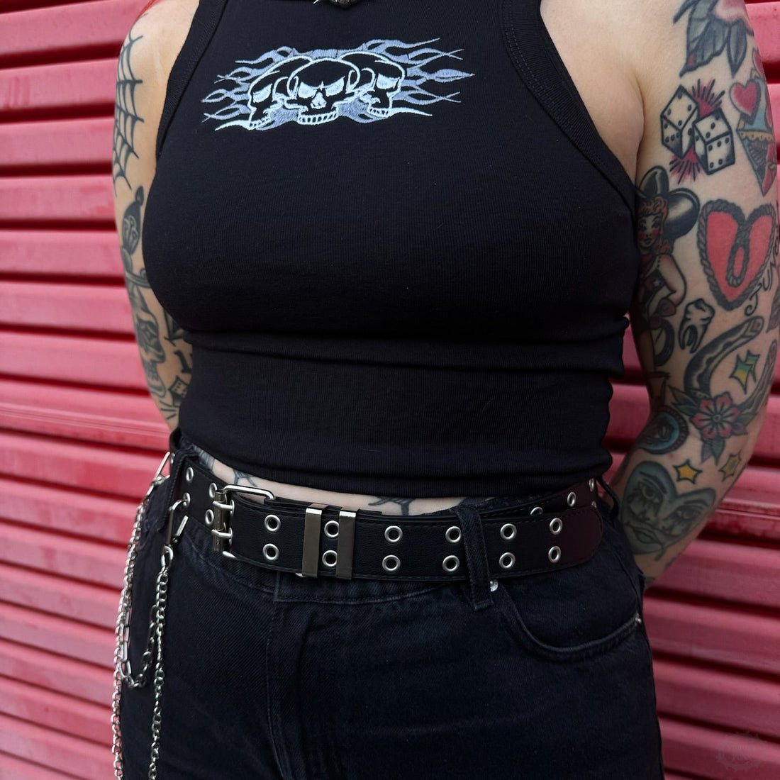 FLAMING SKULL RIBBED VEST-Vicious Punx-Vicious Punx