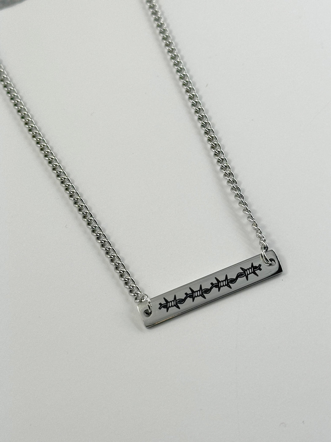 BARBED WIRE BAR STAINLESS STEEL NECKLACE