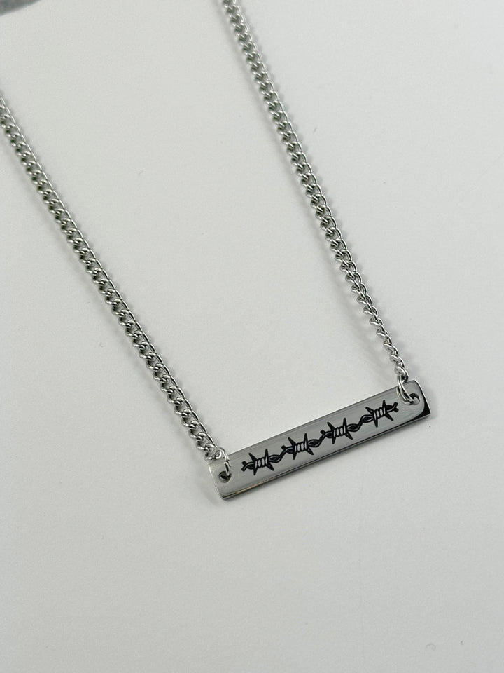 BARBED WIRE BAR STAINLESS STEEL NECKLACE