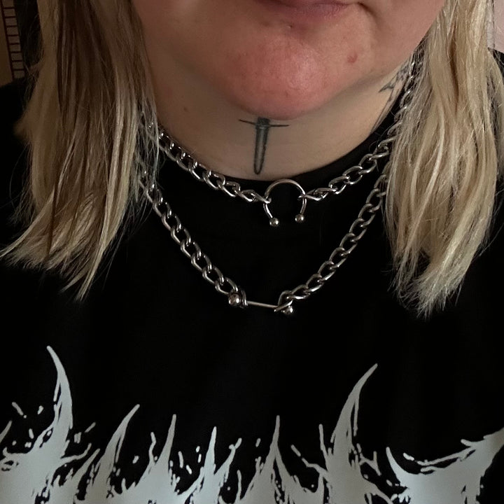 BARBELL DOUBLE CHAIN NECKLACE