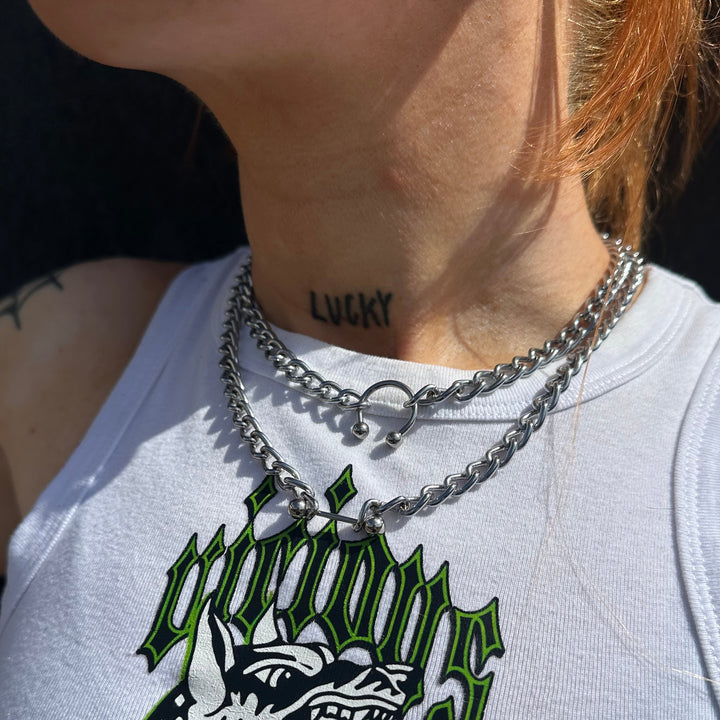 BARBELL DOUBLE CHAIN NECKLACE