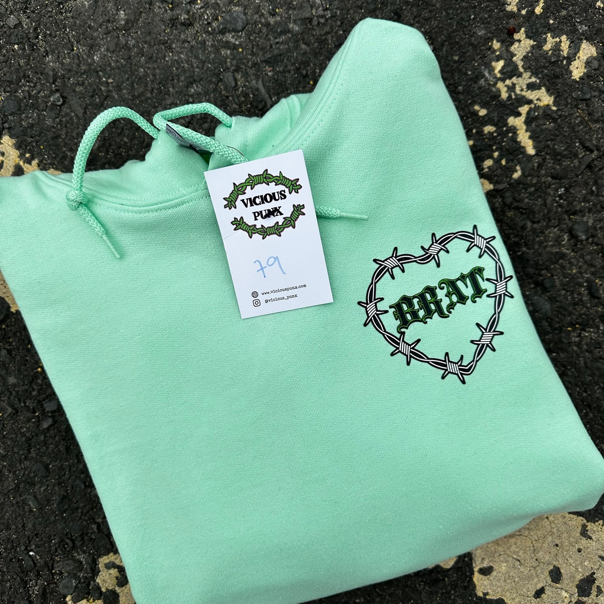 Sample Sale - Brat Barbed Heart Mint Green Hoodie - Medium - (79)