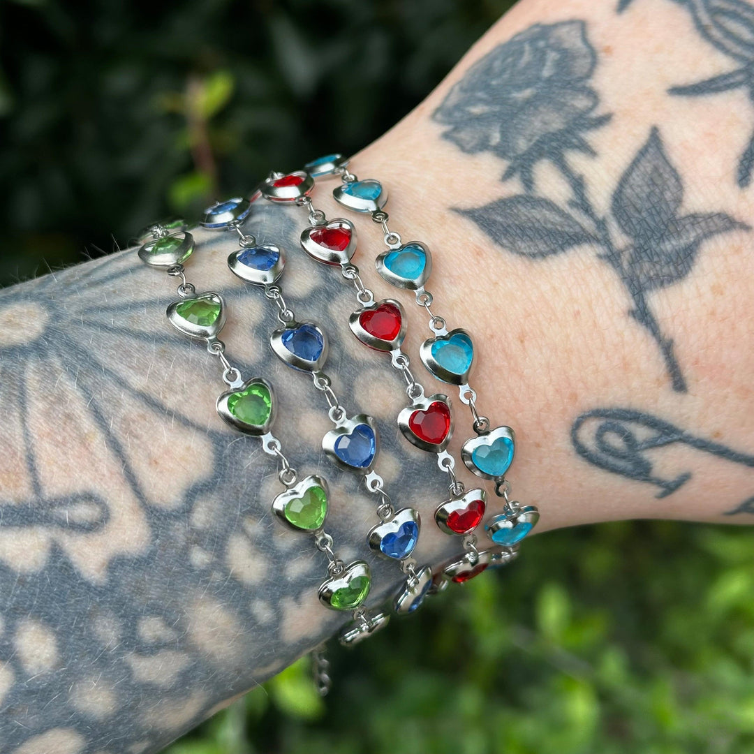 COLOURED HEART LINK BRACELET-Vicious Punx-Vicious Punx