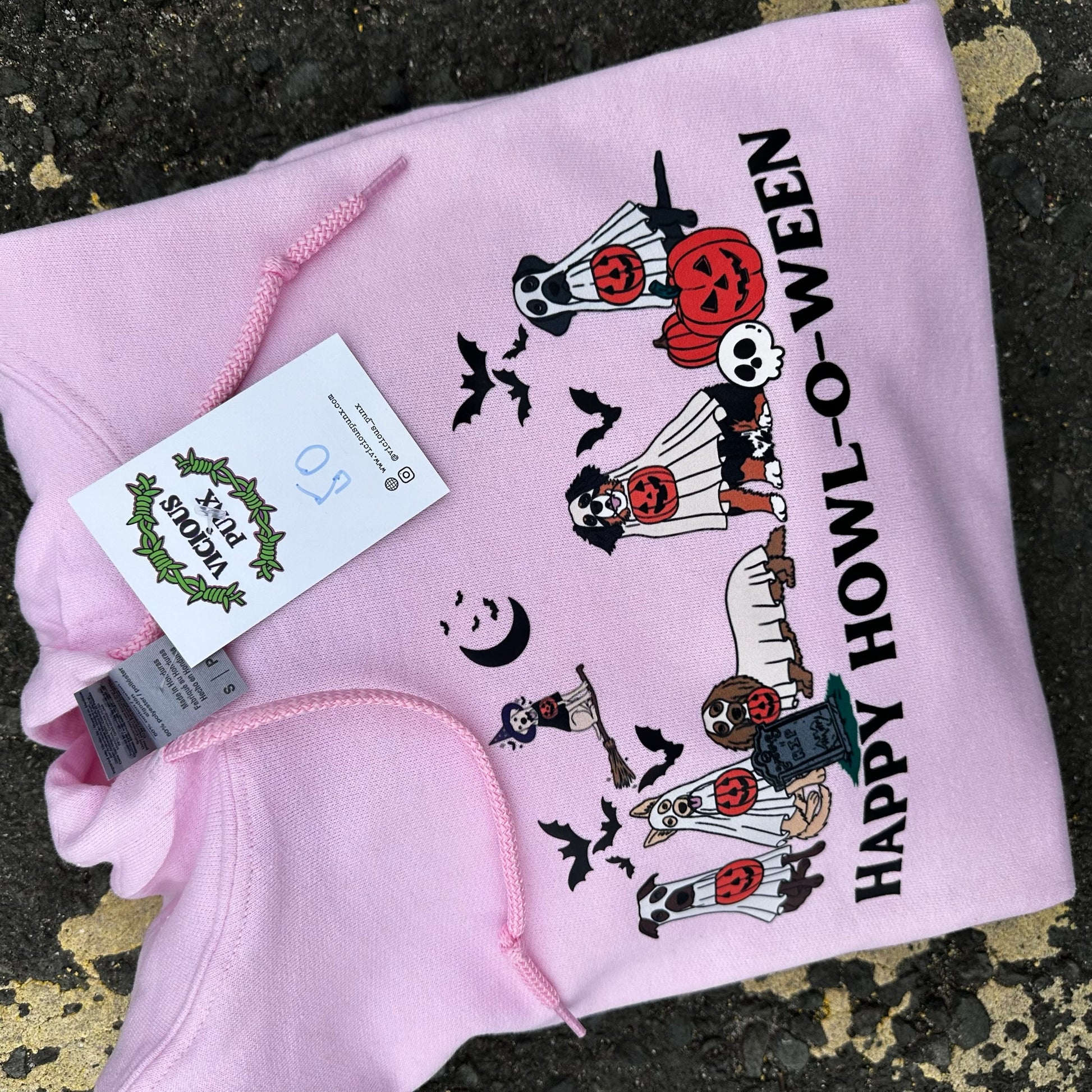 Sample Sale - Happy Howl-O-Ween Pink Hoodie - Small - (50)