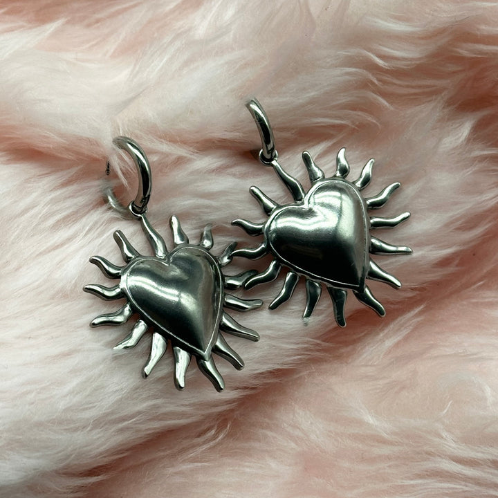 FLAMING SACRED HEART HOOP EARRINGS