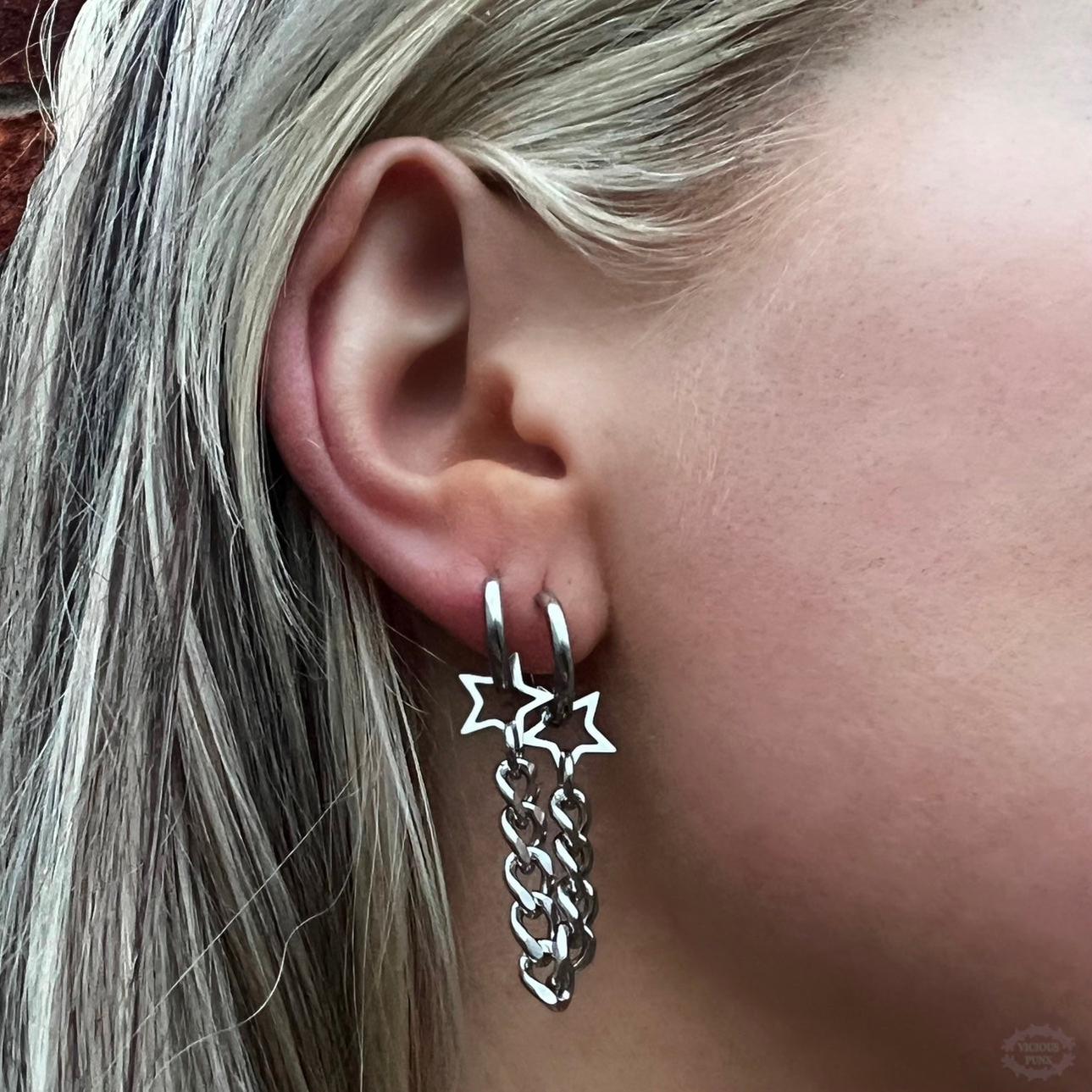 DOUBLE STAR CHAIN EARRING-Vicious Punx-Vicious Punx