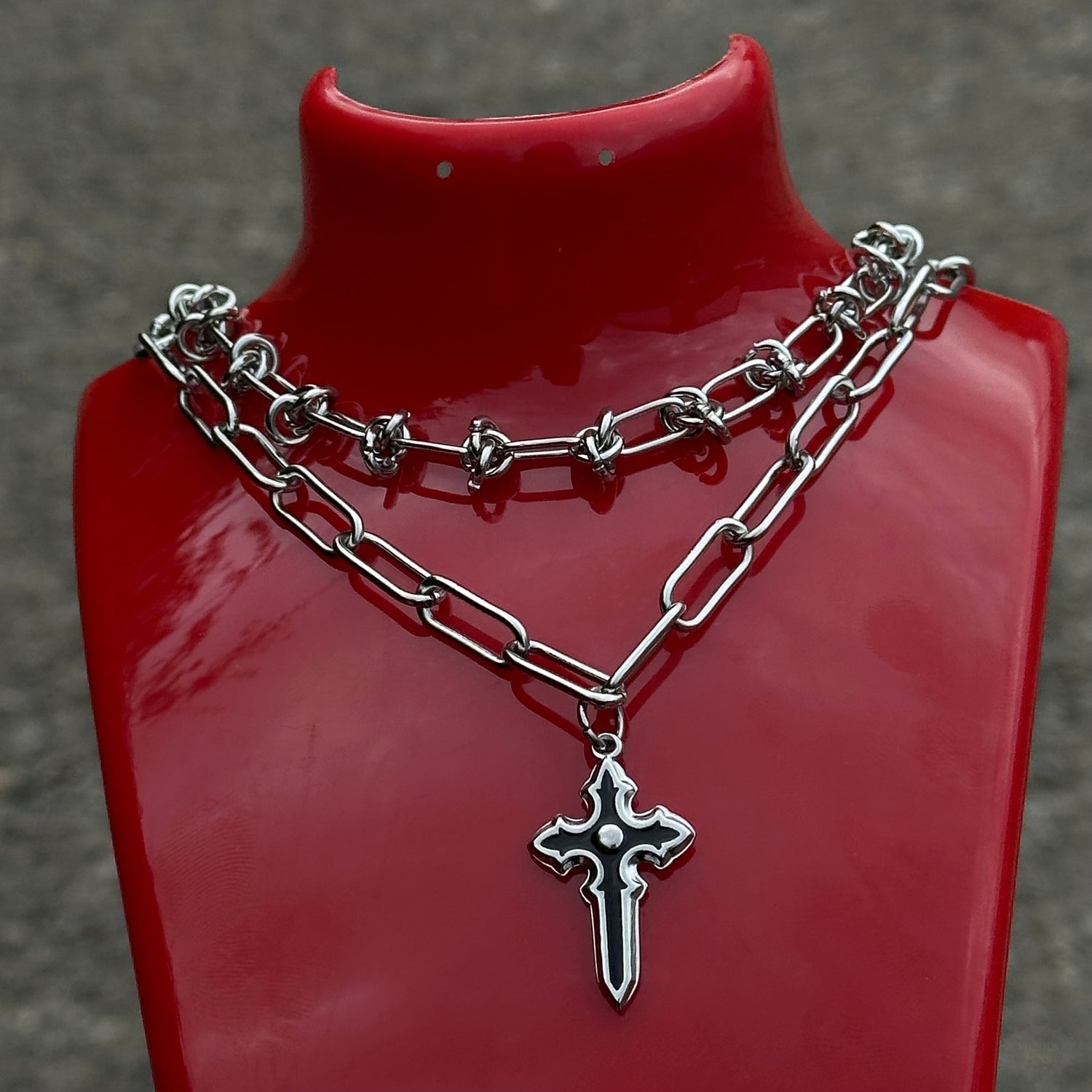 DOUBLE GOTHIC CROSS NECKLACE-Vicious Punx-Vicious Punx