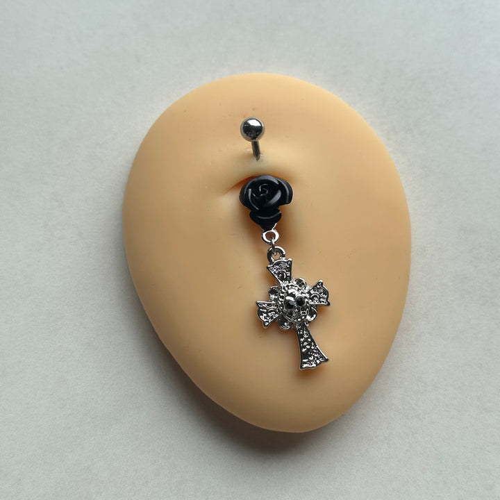 BLACK ROSE CROSS BELLY BAR