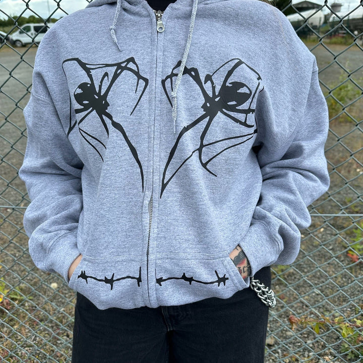 HORROR SPIDER & BARBED WIRE ZIP UP HOODIE - VARIOUS COLOURS-Vicious Punx-Vicious Punx