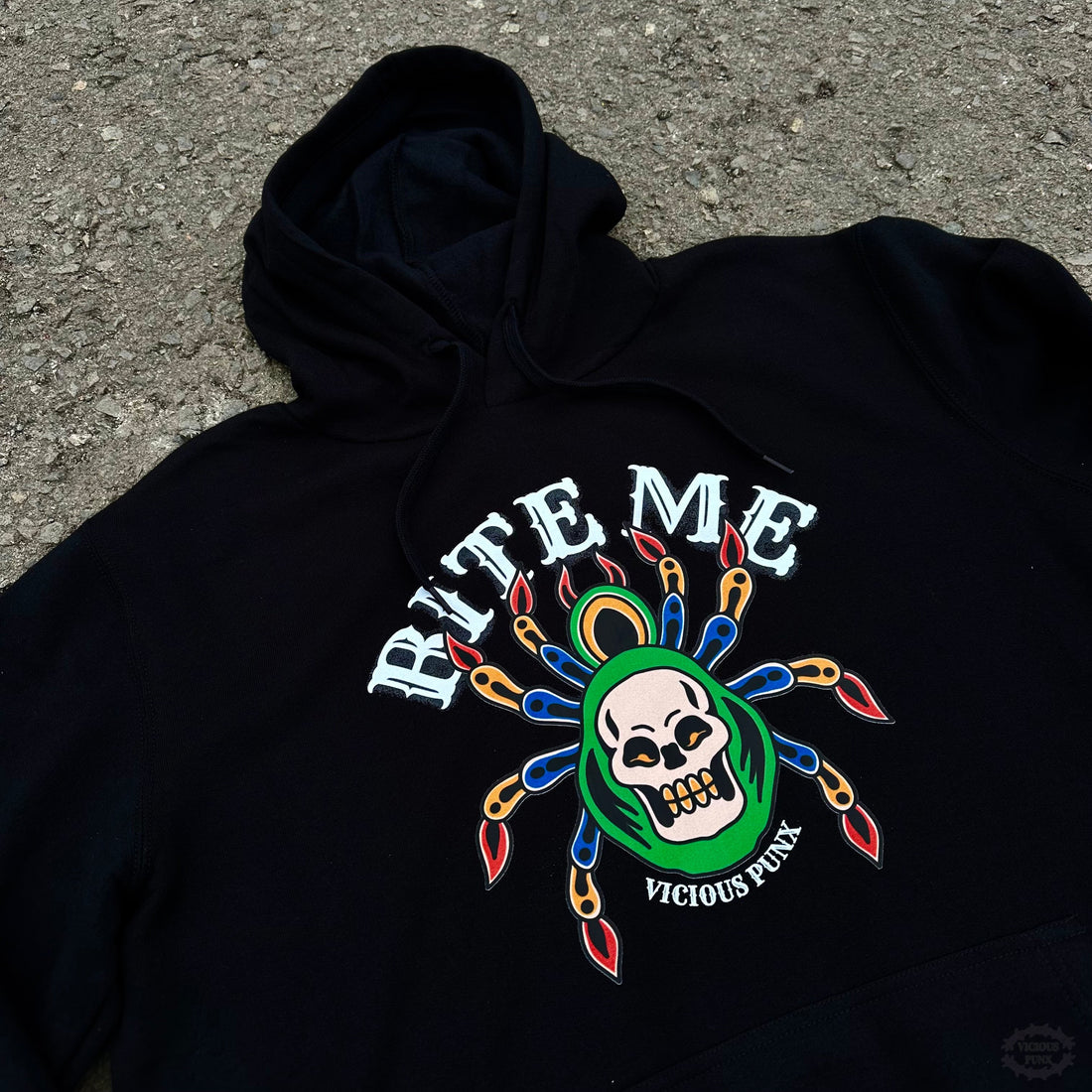 SPIDER BITE ME HOODED SWEATSHIRT-Vicious Punx-Vicious Punx