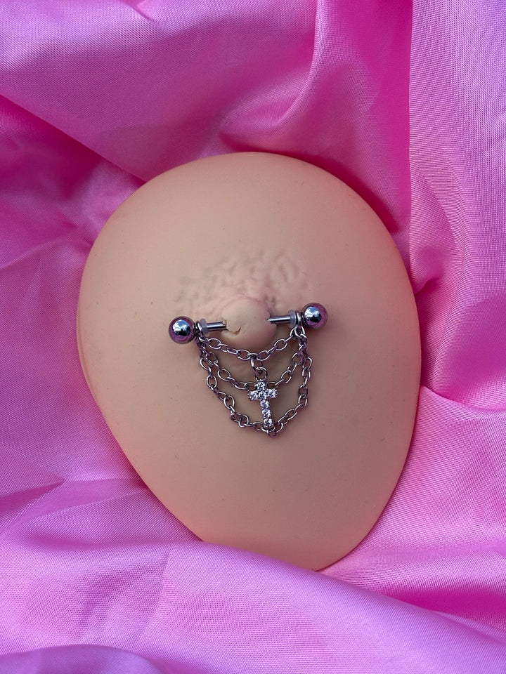 CHAINED CROSS NIPPLE BAR