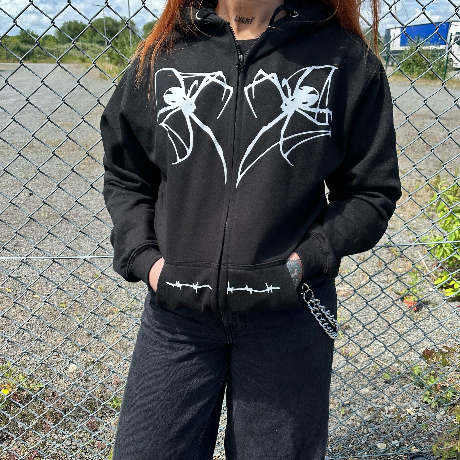 HORROR SPIDER & BARBED WIRE ZIP UP HOODIE - VARIOUS COLOURS