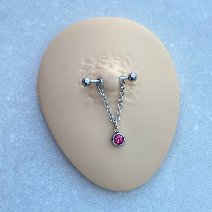 SMALL GEMSTONE CHAINED NIPPLE BAR