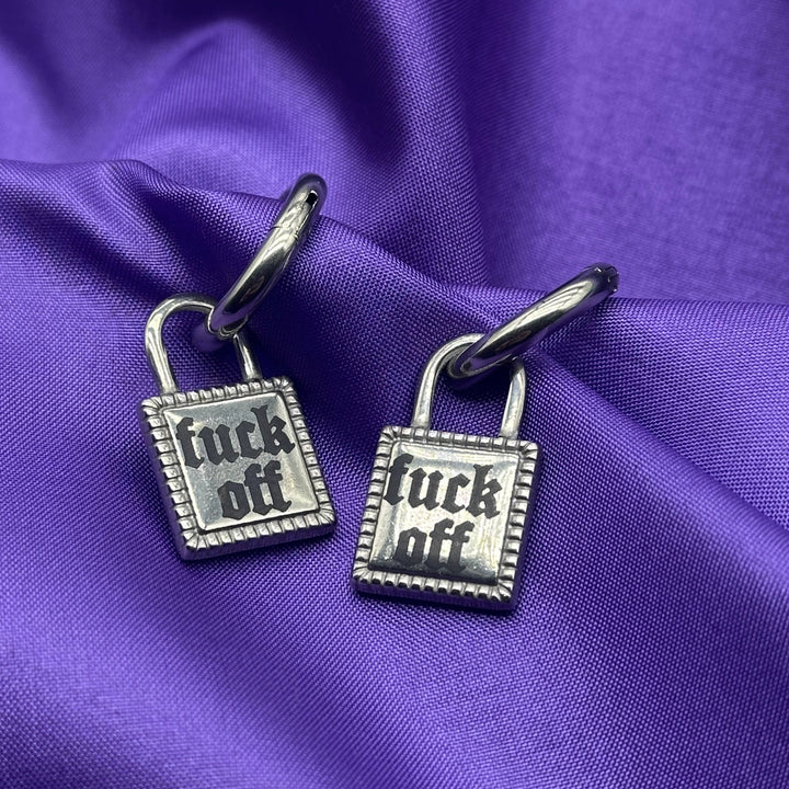 F*CK OFF LOCK HOOP EARRINGS