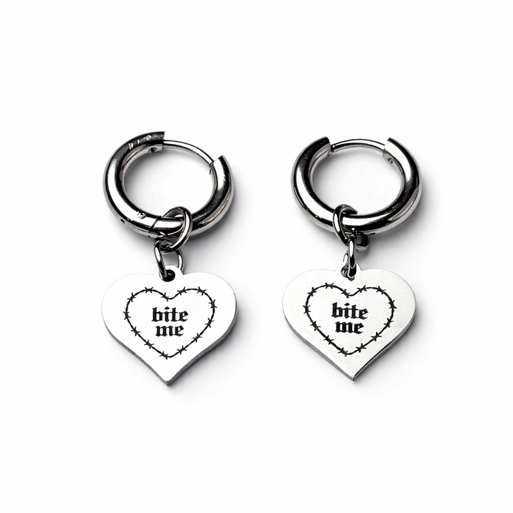BITE ME BARBED WIRE HEART EARRINGS