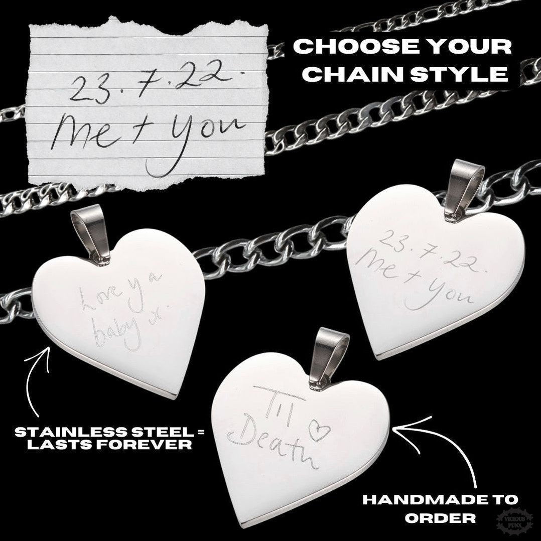 HANDWRITING HEART PENDANT NECKLACE-Vicious Punx-Vicious Punx