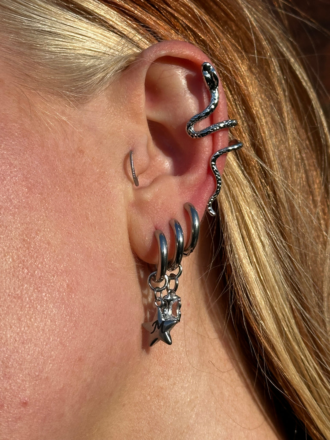 STAR INITIAL STAINLESS STEEL HOOP EARRINGS