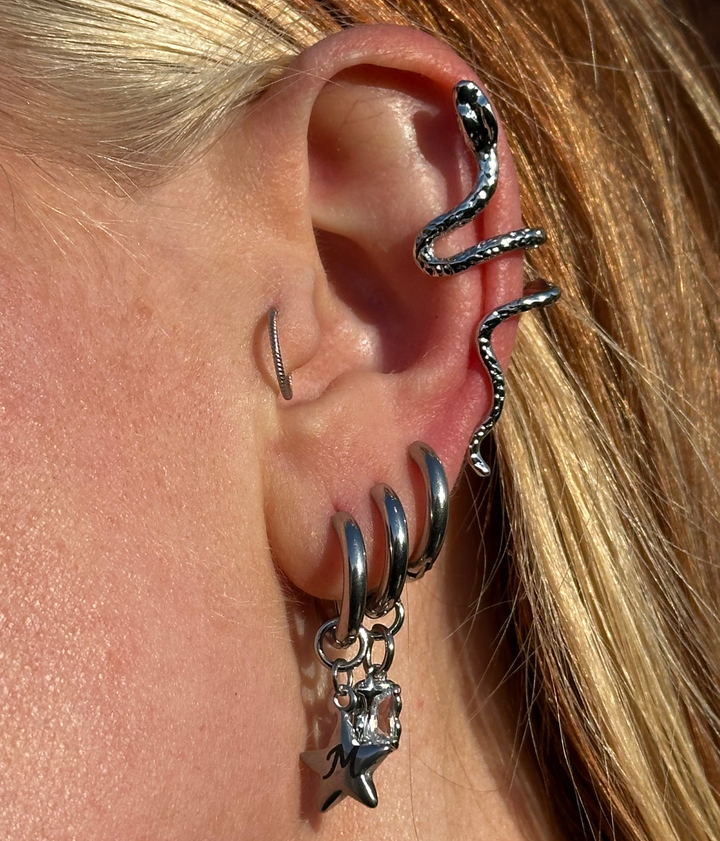 STAR INITIAL STAINLESS STEEL HOOP EARRINGS