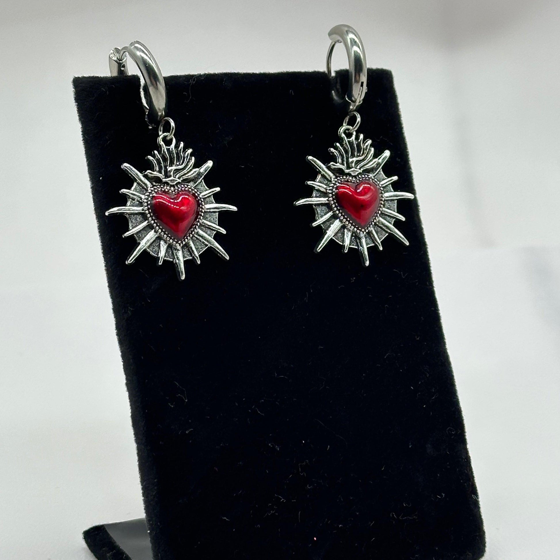 RED SACRED HEART HOOP EARRINGS