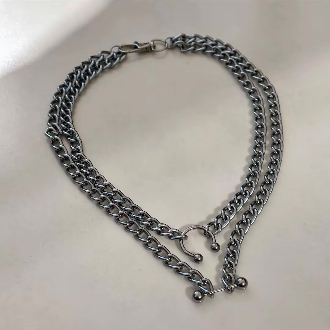 BARBELL DOUBLE CHAIN NECKLACE