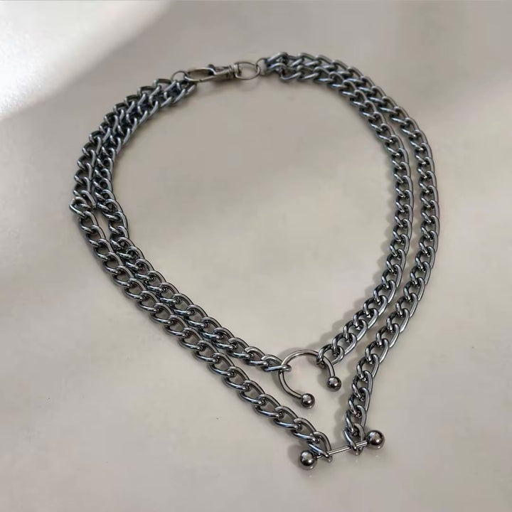 BARBELL DOUBLE CHAIN NECKLACE