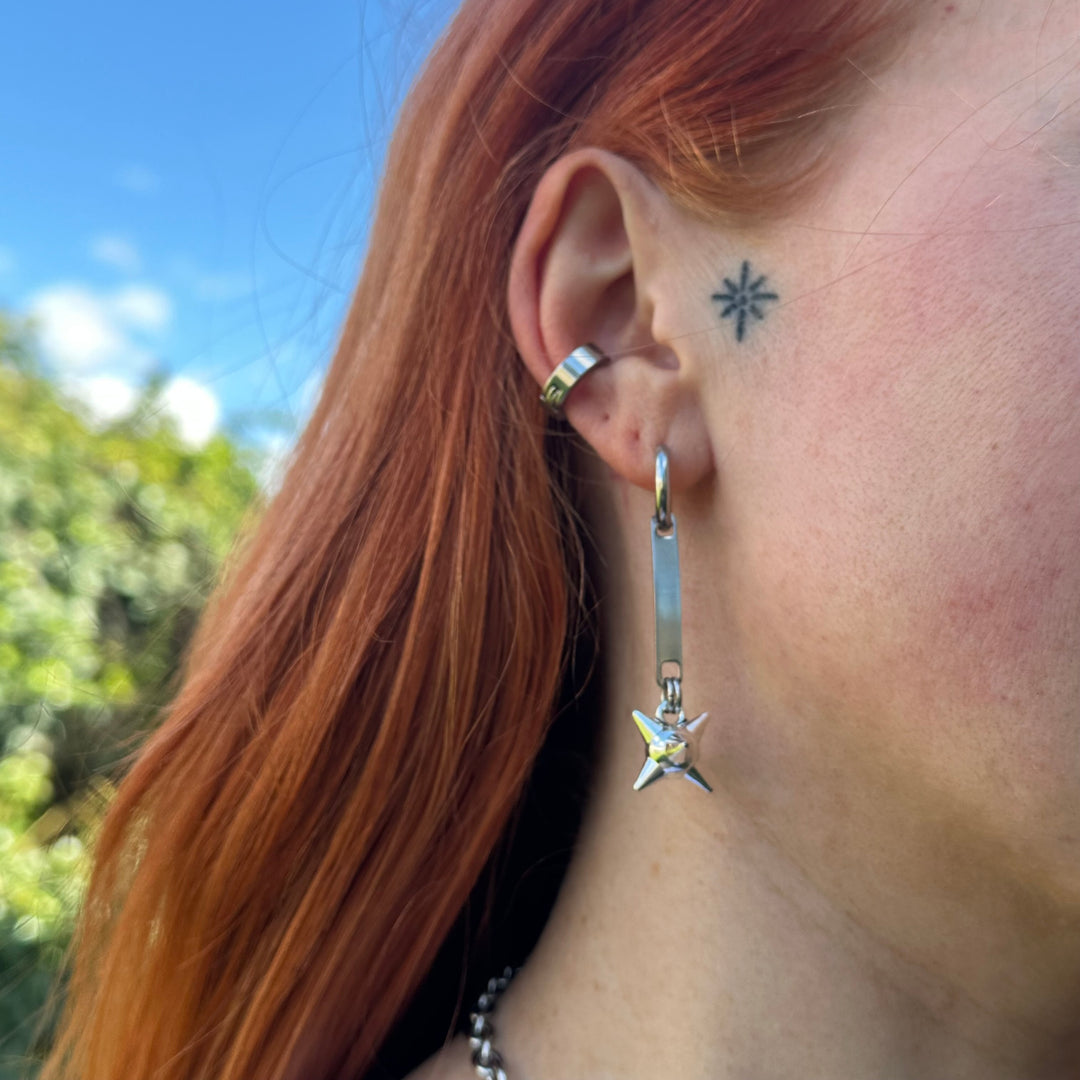 FLAIL TAG HOOP EARRINGS
