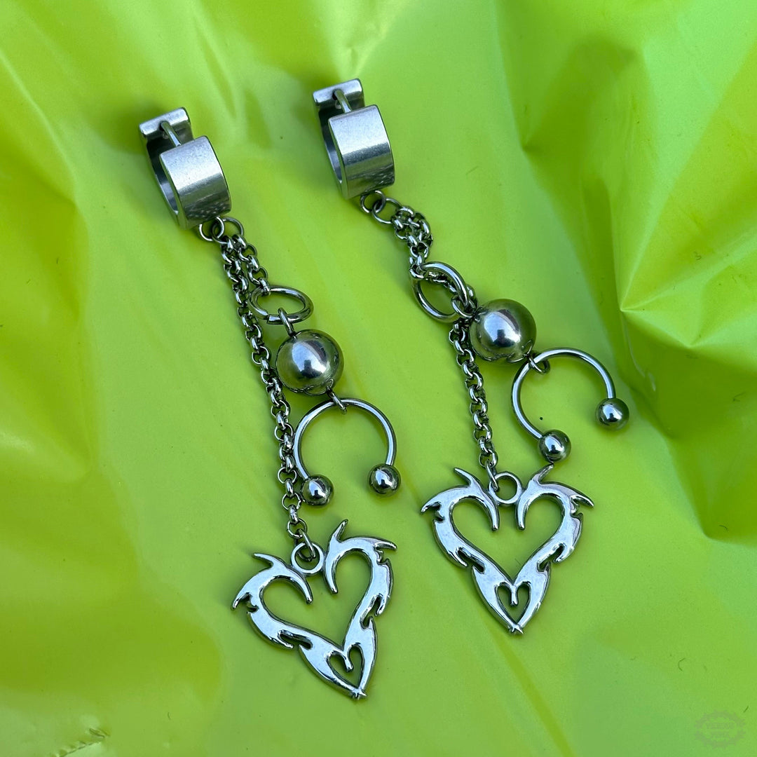 TRIBAL HEART & HORSESHOE HOOP EARRINGS-Vicious Punx-Vicious Punx