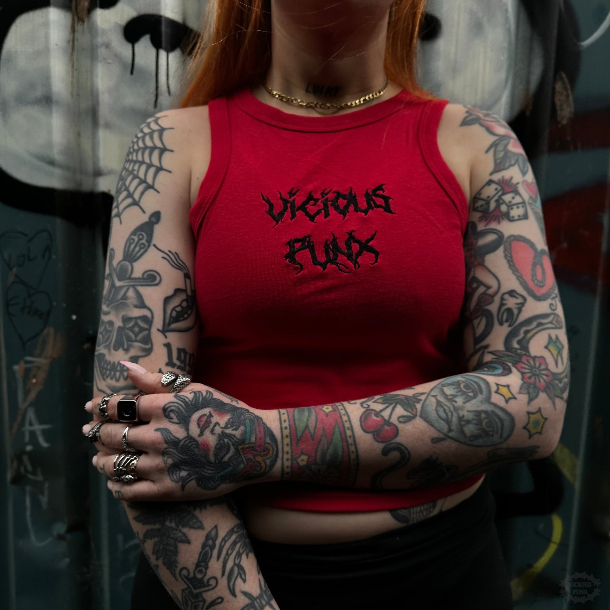THE VICIOUS PUNX EMBROIDERED RIBBED VEST - VARIOUS COLOURS