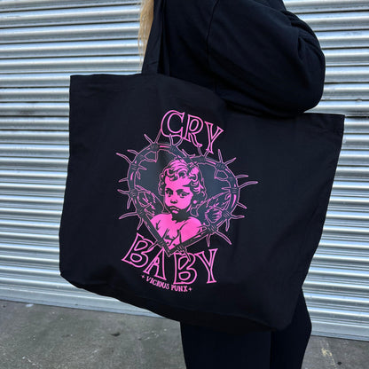 CRYBABY PRINTED TOTE BAG-Vicious Punx-Vicious Punx