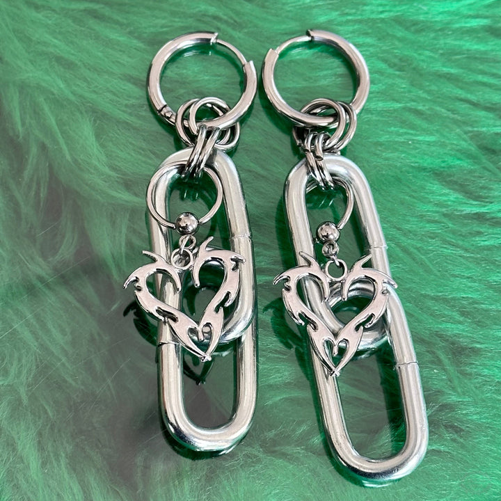 CHAINED HEART HOOP EARRINGS-Vicious Punx-Vicious Punx