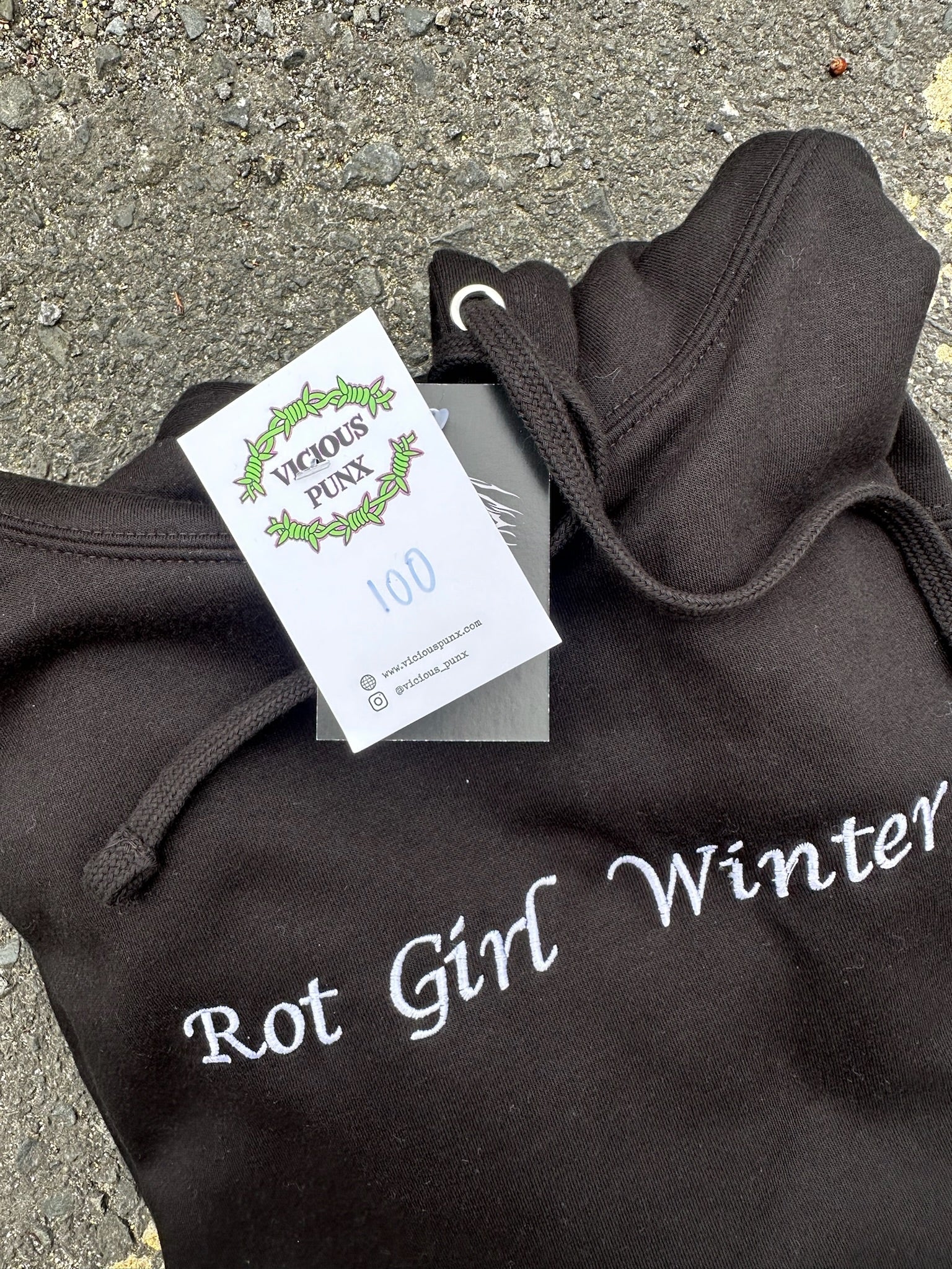 Sample Sale - Rot Girl Winter Embroidered Black Hoodie - Medium- (100)