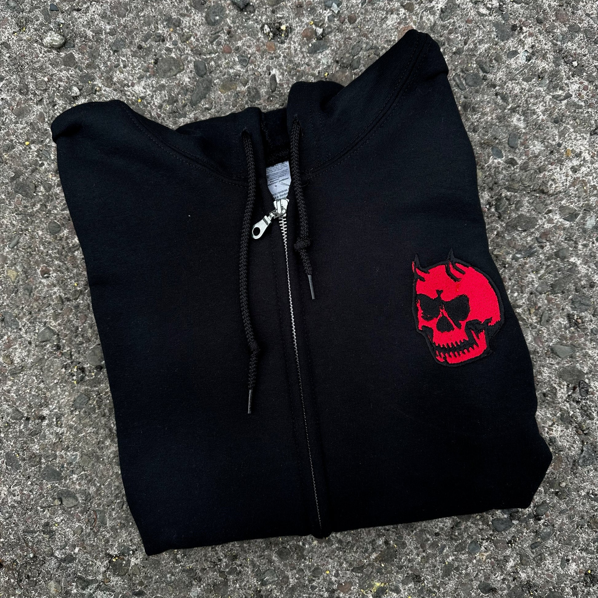 Sample Sale - Red Skull Embroidered Black Zip Up - Small - (101)